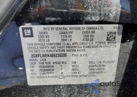 2014 GMC Terrain Sle из США, поврежденный, VIN 2GKFLWEK4E6230206